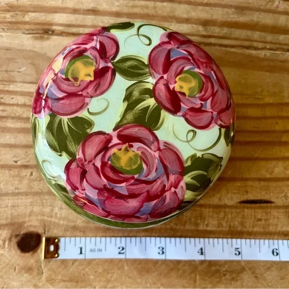 Lesal Ceramics Jewelry Trinket Box Handcrafted Floral Pink Purple Green - Picture 10 of 10